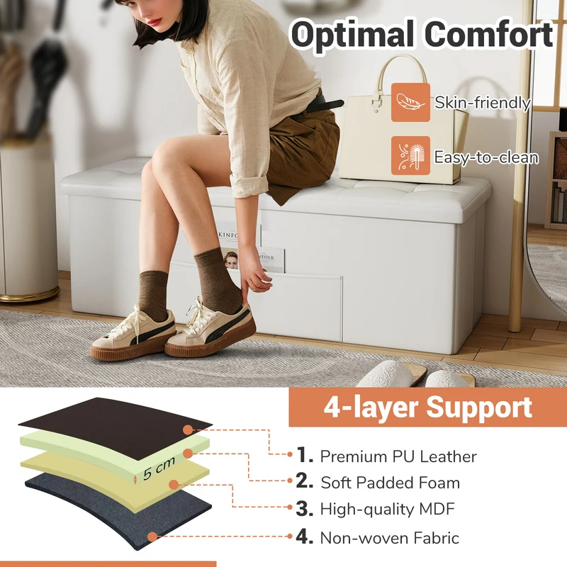 45 Inch Large Folding Ottoman Storage Seat, White