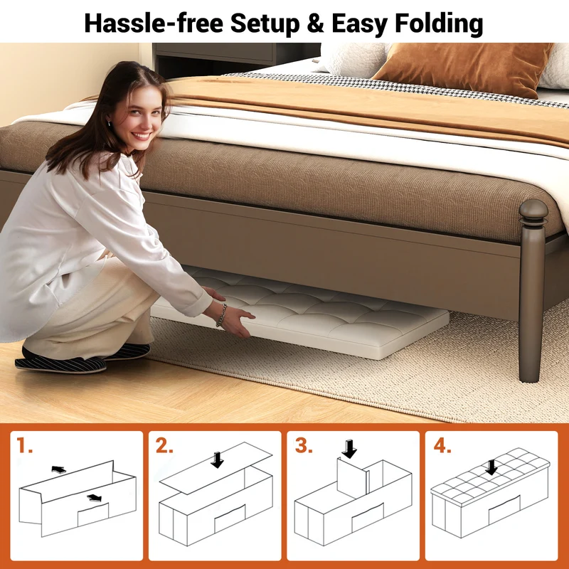 45 Inch Large Folding Ottoman Storage Seat, White