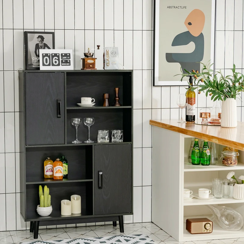 Sideboard Storage Cabinet With Door Shelf, Black