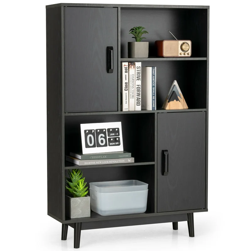 Sideboard Storage Cabinet With Door Shelf, Black