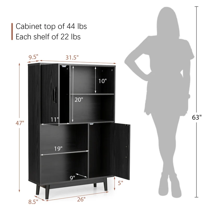 Sideboard Storage Cabinet With Door Shelf, Black