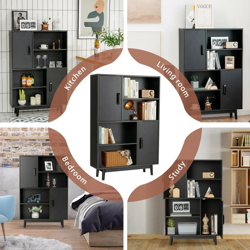 Sideboard Storage Cabinet With Door Shelf, Black