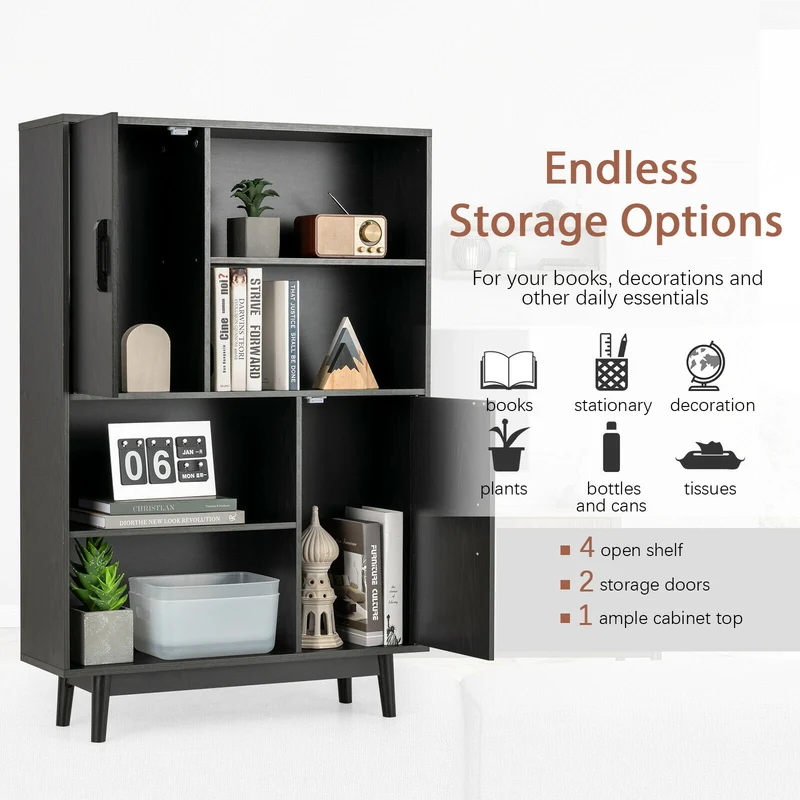 Sideboard Storage Cabinet With Door Shelf, Black