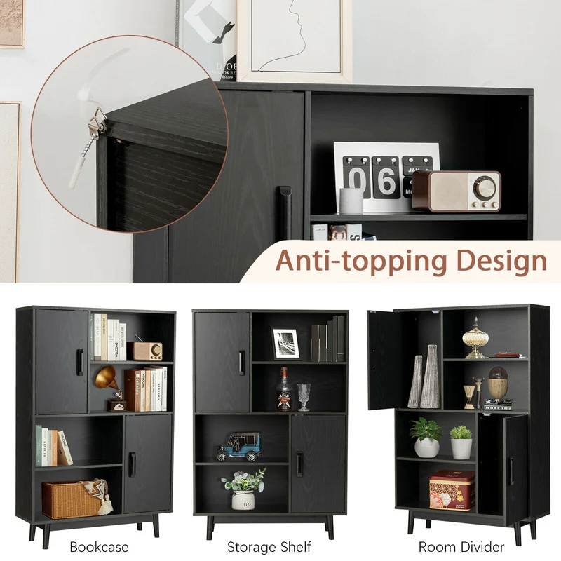 Sideboard Storage Cabinet With Door Shelf, Black