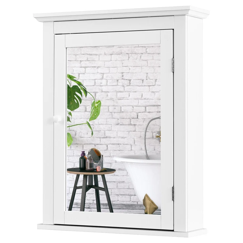 Wall Mounted Bathroom Mirror Cabinet, Adjustable Shelf, White