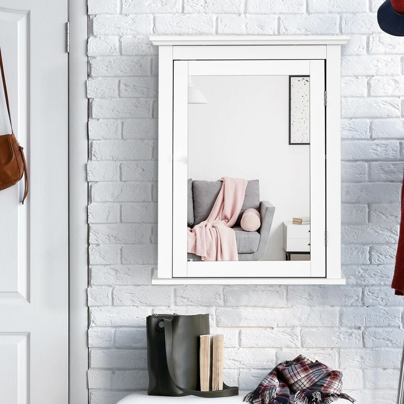 Wall Mounted Bathroom Mirror Cabinet, Adjustable Shelf, White