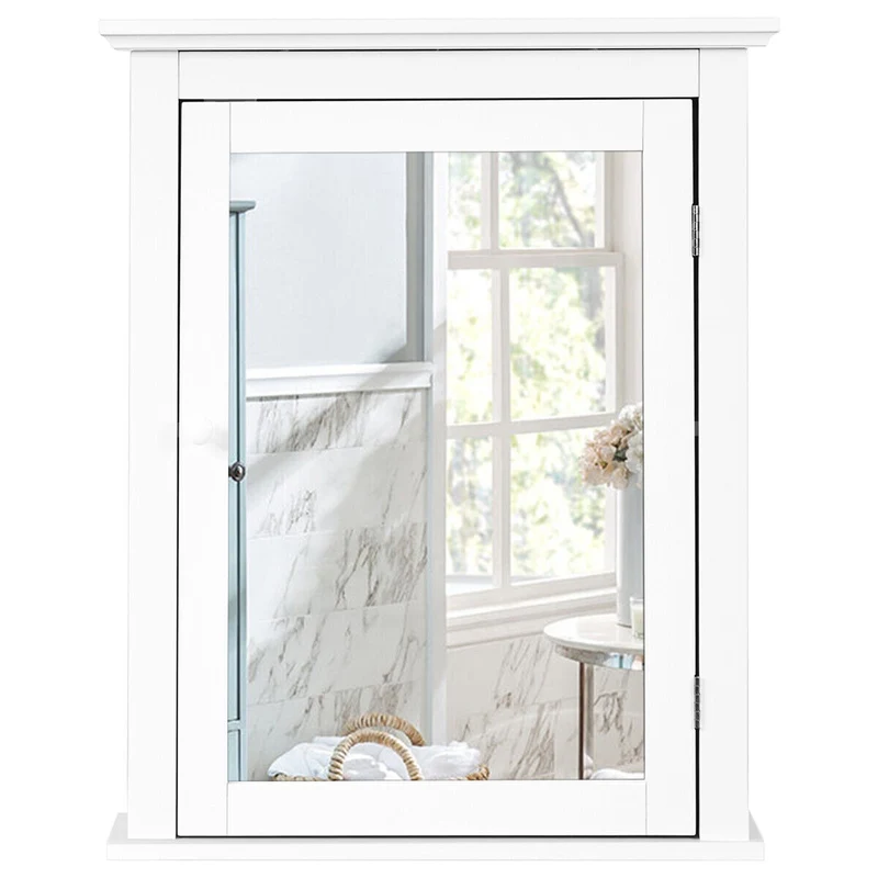 Wall Mounted Bathroom Mirror Cabinet, Adjustable Shelf, White