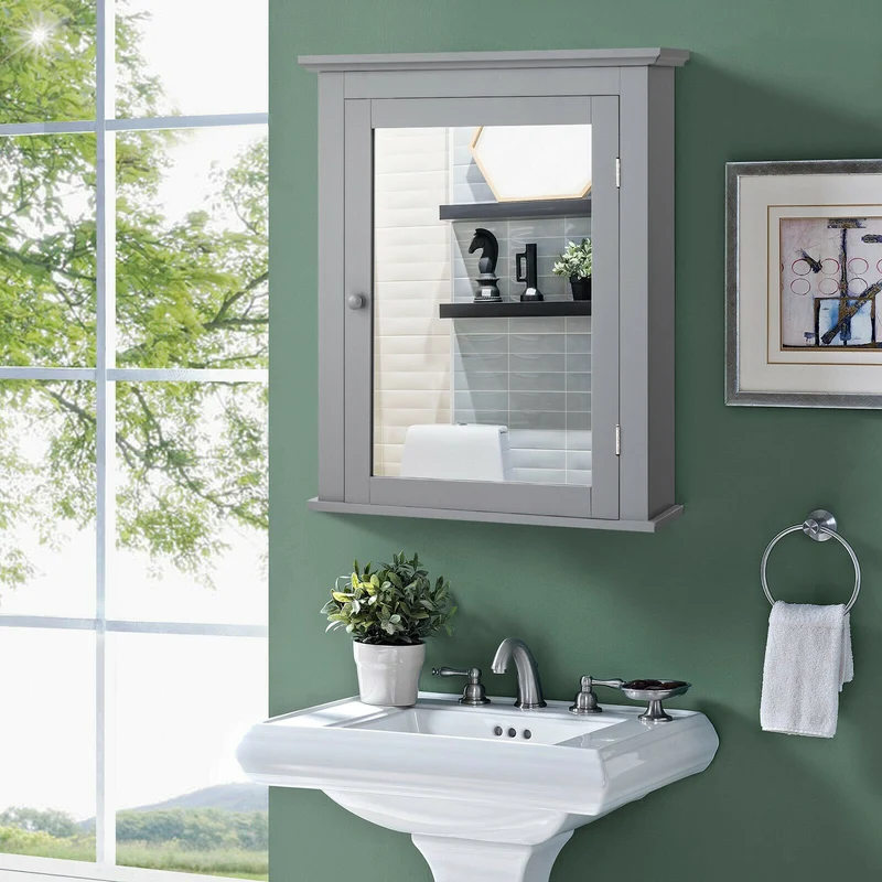 Wall Mounted Medicine Cabinet, Adjustable Shelf, Gray