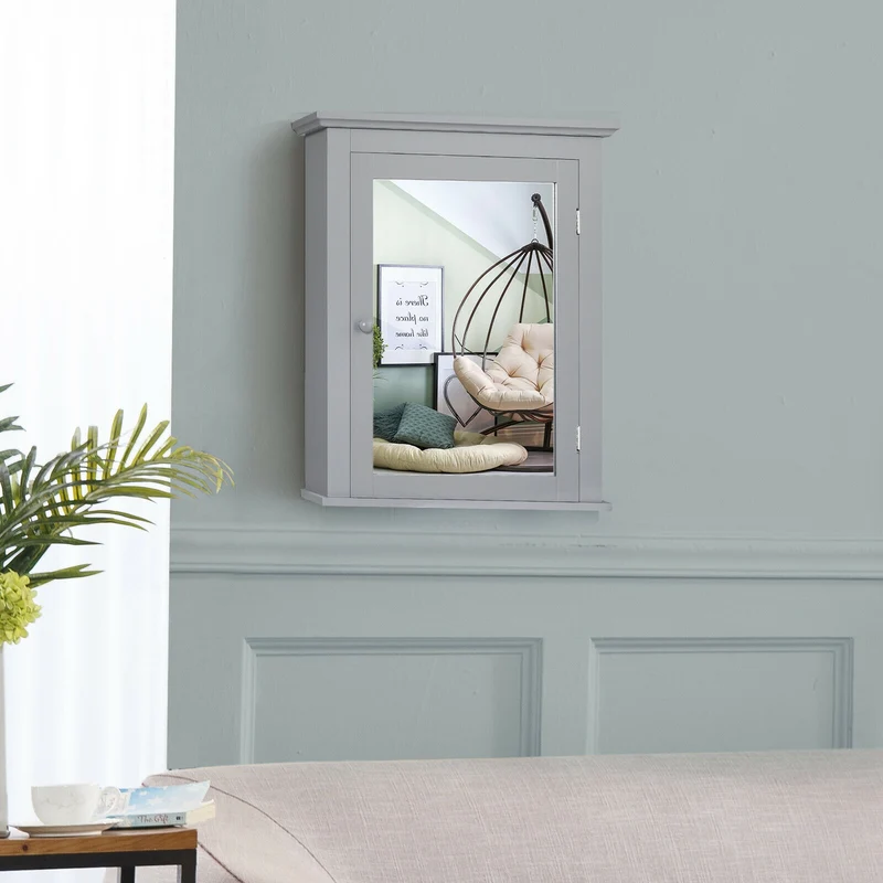 Wall Mounted Medicine Cabinet, Adjustable Shelf, Gray