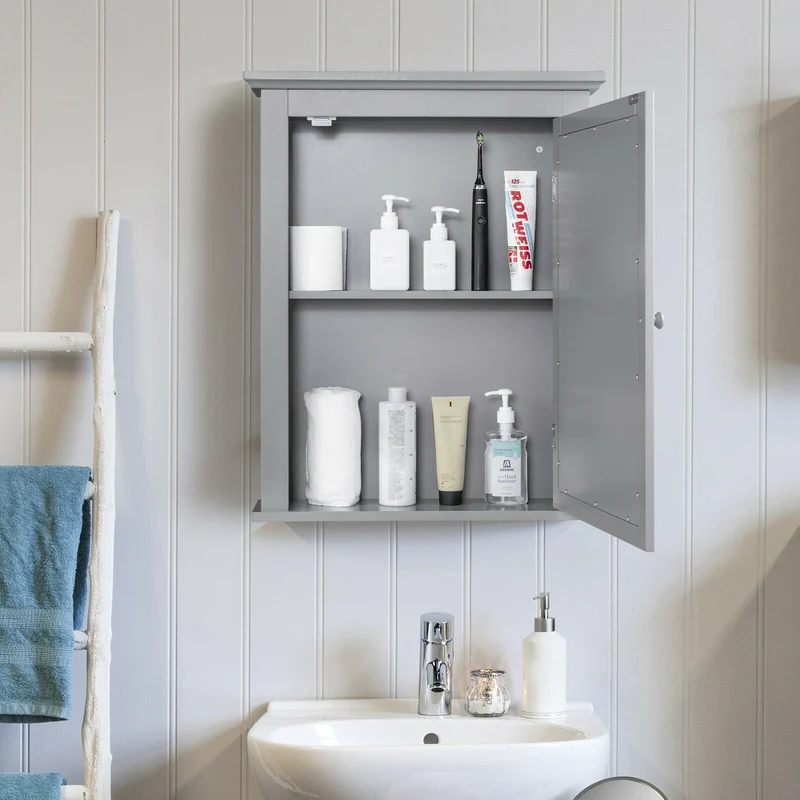 Wall Mounted Medicine Cabinet, Adjustable Shelf, Gray