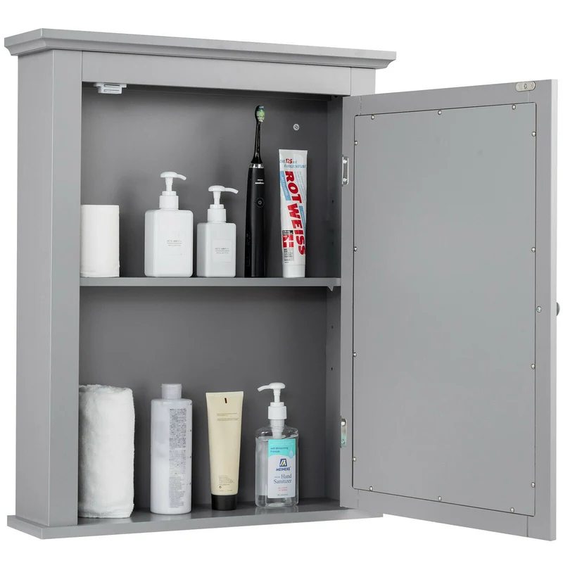 Wall Mounted Medicine Cabinet, Adjustable Shelf, Gray