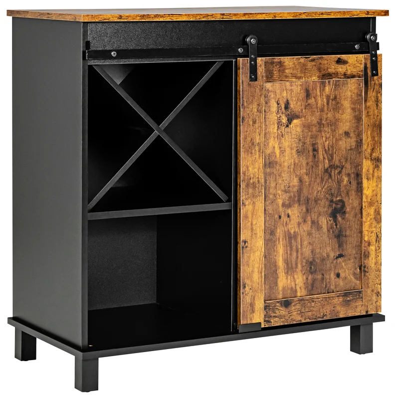 Industrial Storage Cabinet, Sliding Barn Door, Rustic Brown