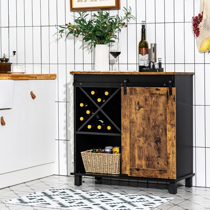 Industrial Storage Cabinet, Sliding Barn Door, Rustic Brown
