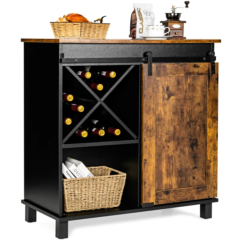 Industrial Storage Cabinet, Sliding Barn Door, Rustic Brown