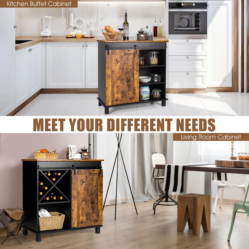 Industrial Storage Cabinet, Sliding Barn Door, Rustic Brown