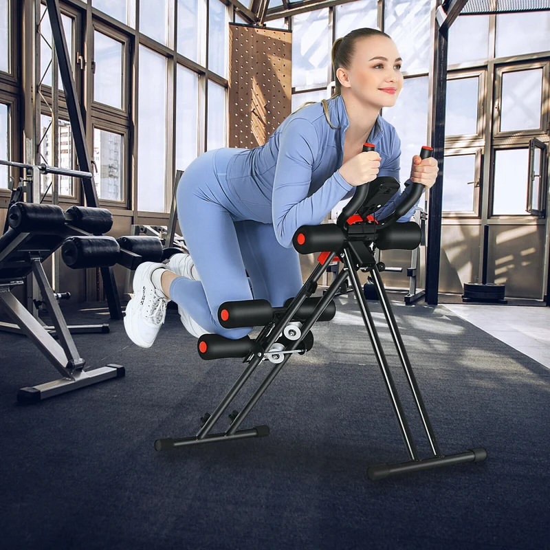 Foldable Adjustable Ab Trainer, 3 Resistance Levels, LCD Display, Black