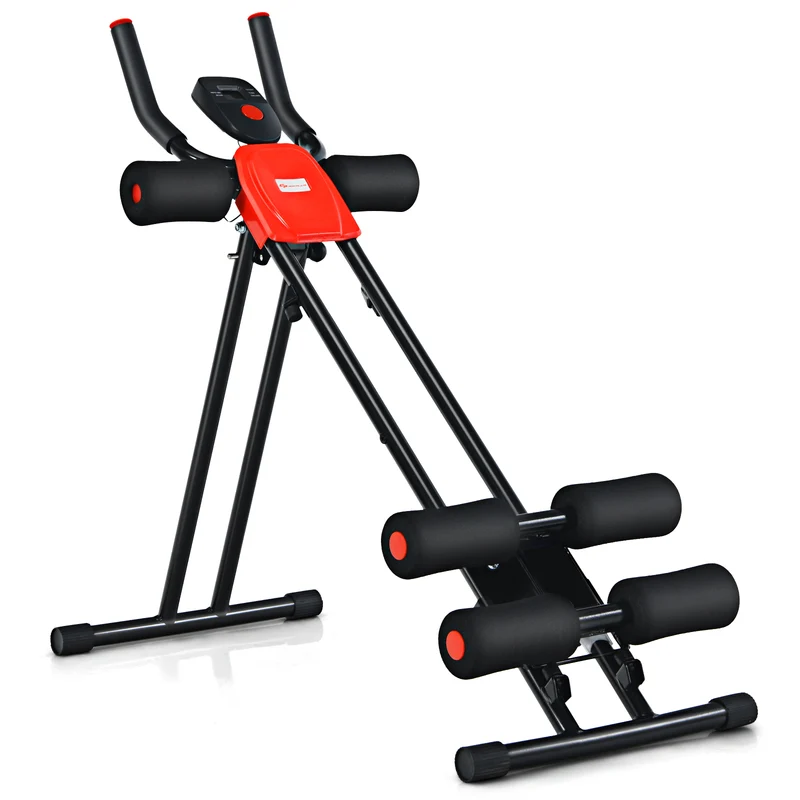 Foldable Adjustable Ab Trainer, 3 Resistance Levels, LCD Display, Black