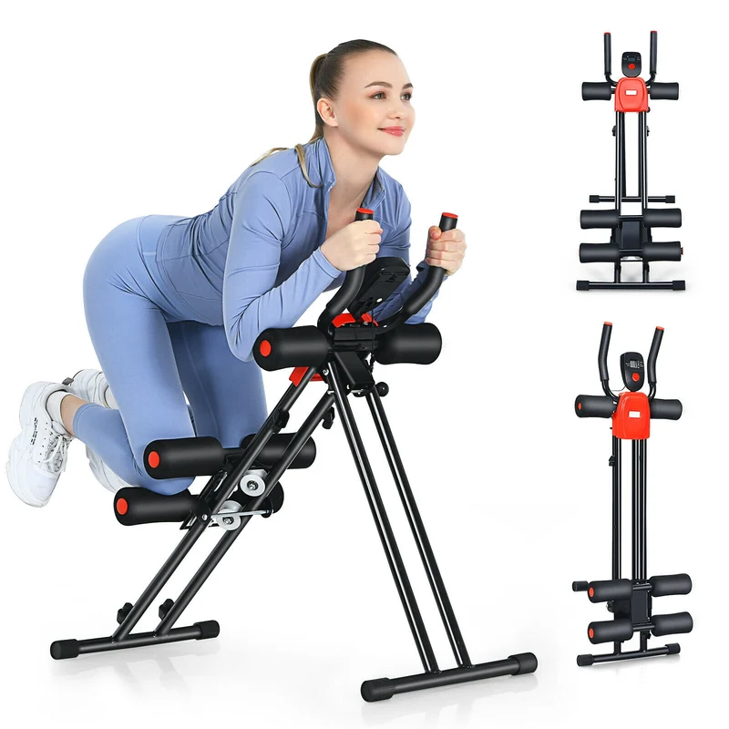 Foldable Adjustable Ab Trainer, 3 Resistance Levels, LCD Display, Black