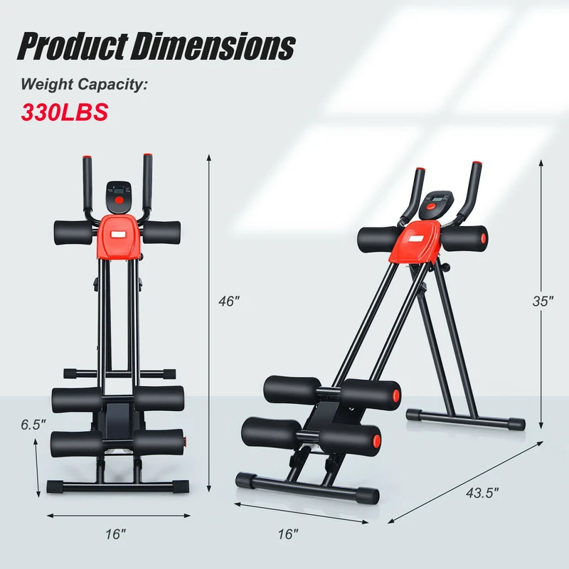 Foldable Adjustable Ab Trainer, 3 Resistance Levels, LCD Display, Black