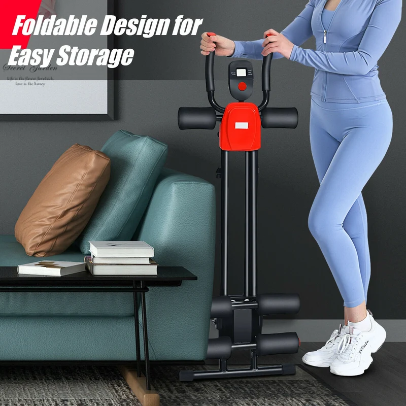 Foldable Adjustable Ab Trainer, 3 Resistance Levels, LCD Display, Black