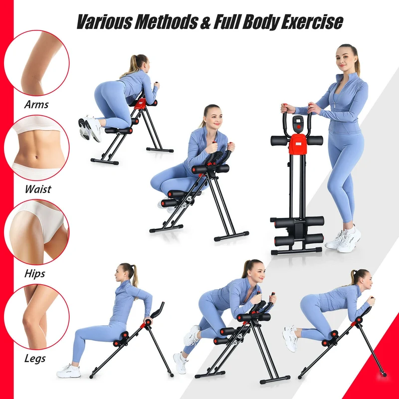 Foldable Adjustable Ab Trainer, 3 Resistance Levels, LCD Display, Black