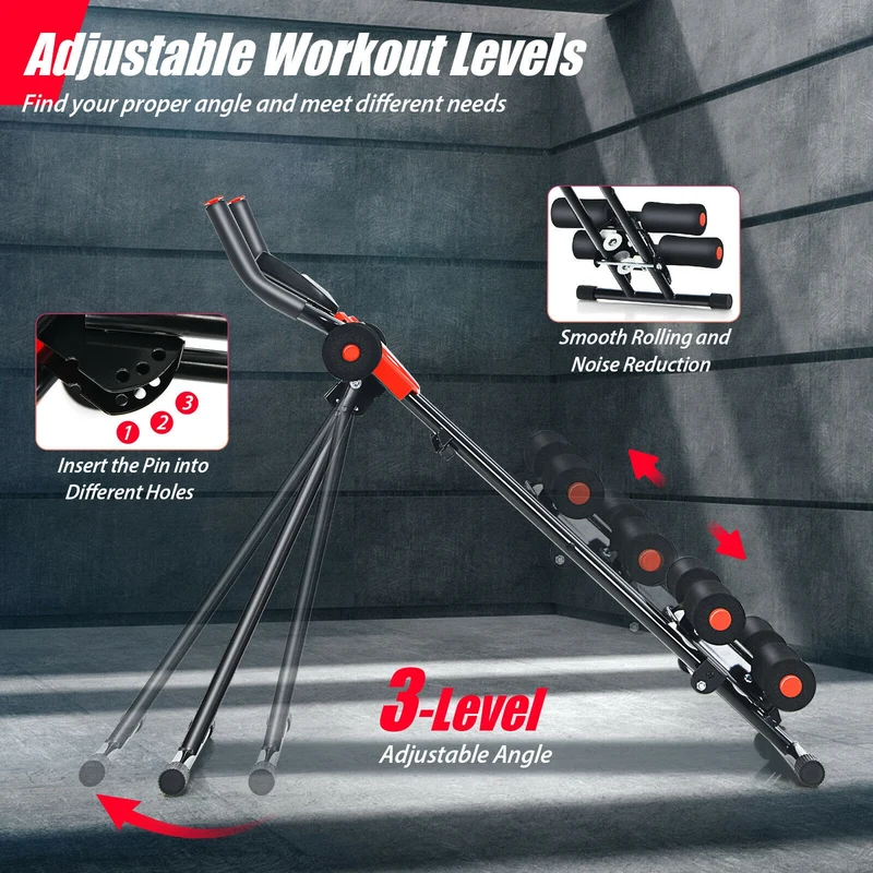 Foldable Adjustable Ab Trainer, 3 Resistance Levels, LCD Display, Black