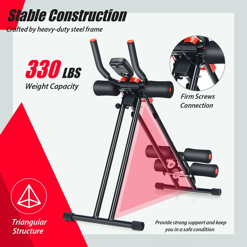 Foldable Adjustable Ab Trainer, 3 Resistance Levels, LCD Display, Black