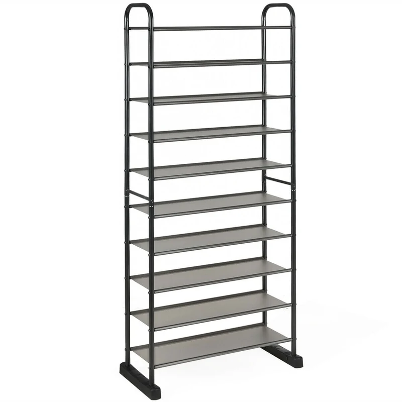 10-Tier Free-Standing Metal Frame Shoe Rack, Black