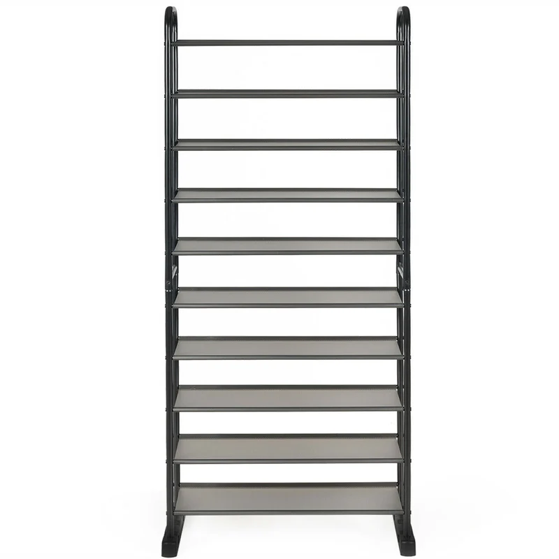 10-Tier Free-Standing Metal Frame Shoe Rack, Black