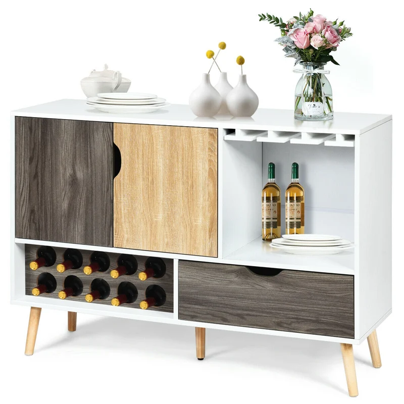 Mid-Century Buffet Sideboard, Wooden Storage Cabinet, White