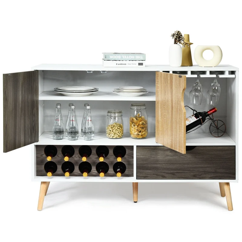 Mid-Century Buffet Sideboard, Wooden Storage Cabinet, White