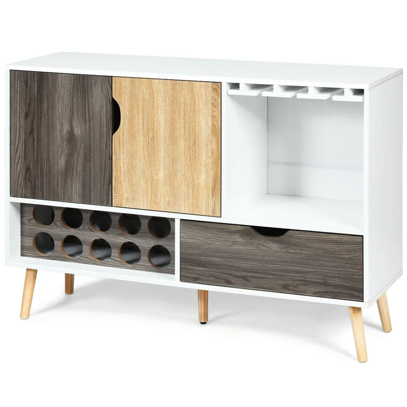 Mid-Century Buffet Sideboard, Wooden Storage Cabinet, White