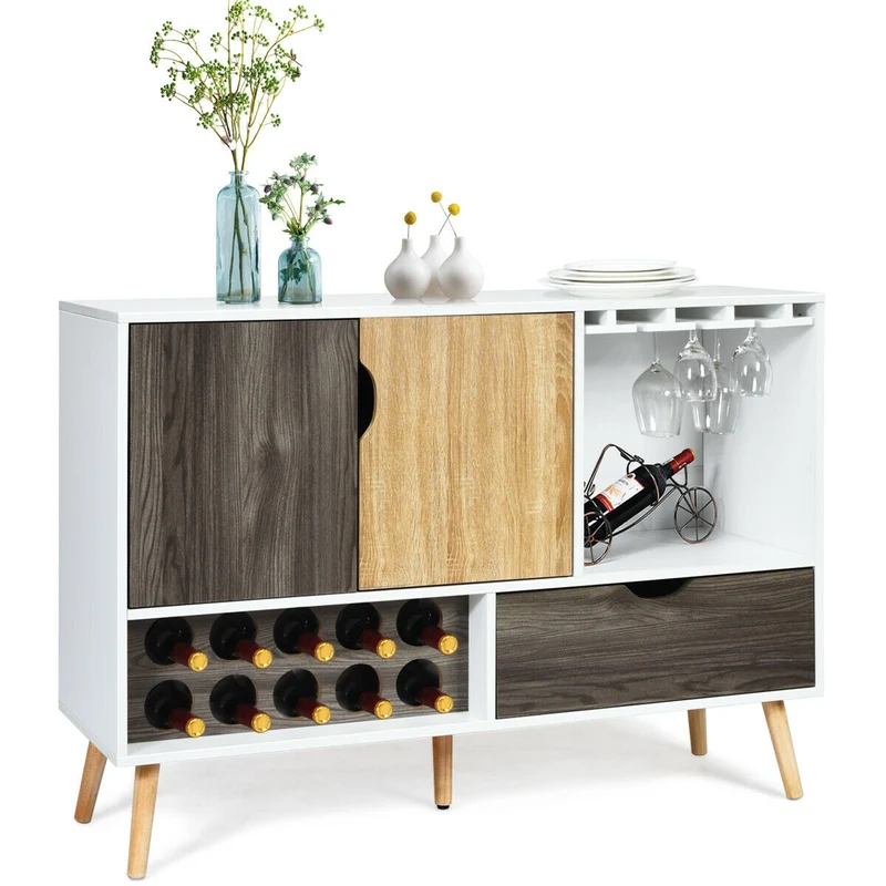 Mid-Century Buffet Sideboard, Wooden Storage Cabinet, White