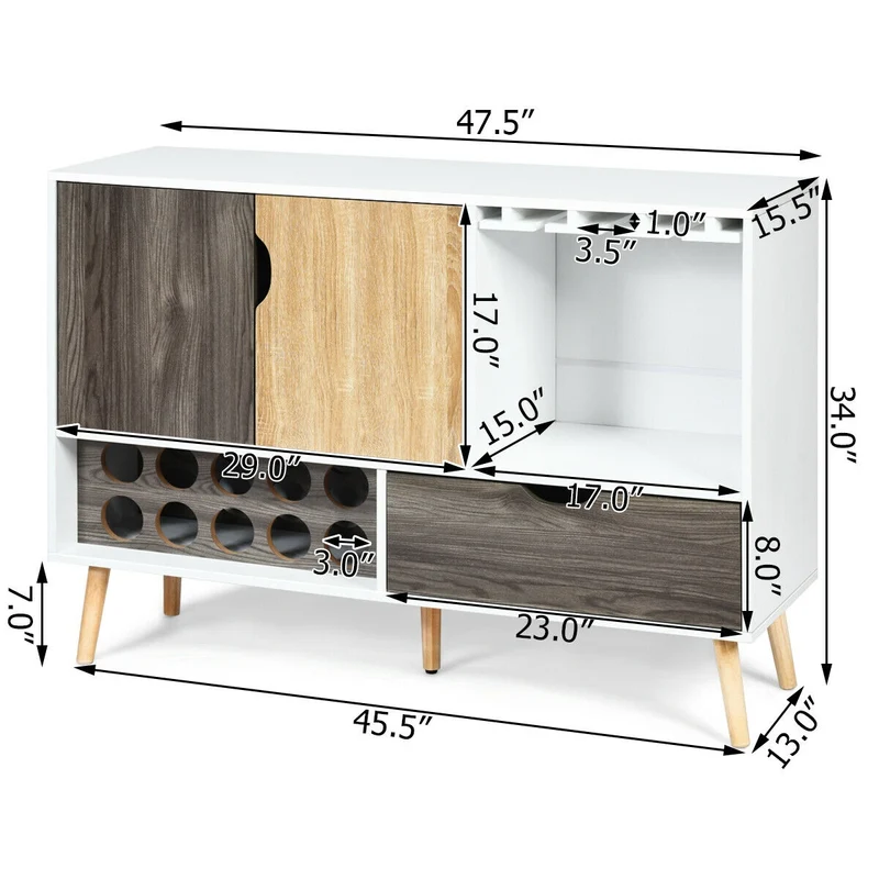 Mid-Century Buffet Sideboard, Wooden Storage Cabinet, White