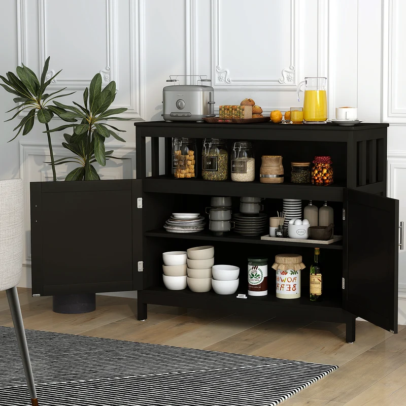 Kitchen Buffet Server Sideboard, Storage Cabinet, 2 Doors, Shelf, Black