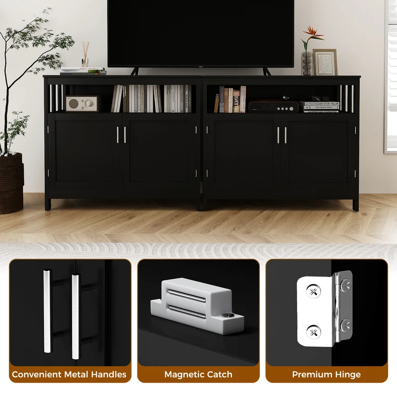 Kitchen Buffet Server Sideboard, Storage Cabinet, 2 Doors, Shelf, Black