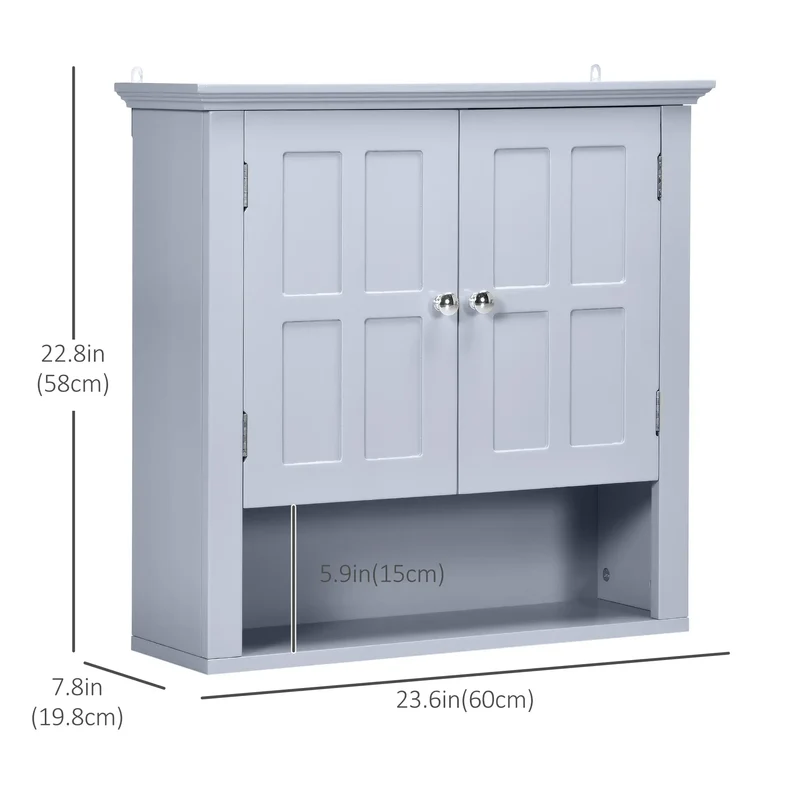 Wall Cabinet, Medicine Cabinet, Over Toilet, Adjustable Shelf, 2 Doors, Gray