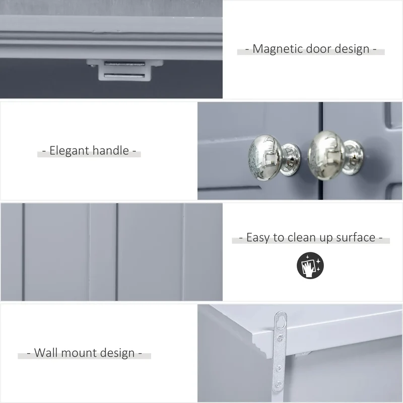 Wall Cabinet, Medicine Cabinet, Over Toilet, Adjustable Shelf, 2 Doors, Gray