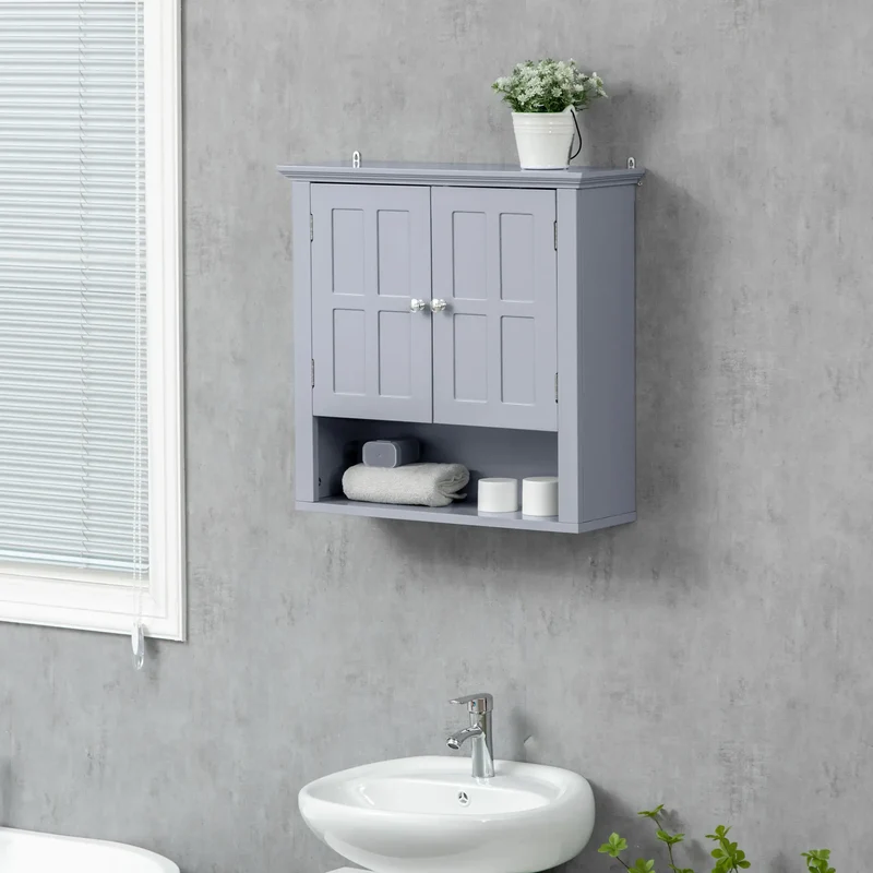 Wall Cabinet, Medicine Cabinet, Over Toilet, Adjustable Shelf, 2 Doors, Gray