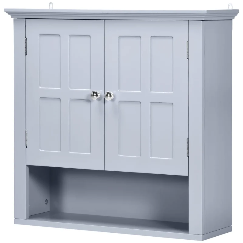 Wall Cabinet, Medicine Cabinet, Over Toilet, Adjustable Shelf, 2 Doors, Gray