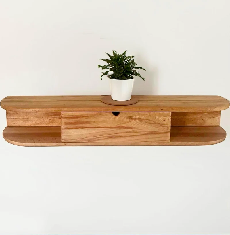 Console d'entrée flottante et ses rangements pratiques en hêtre massif recyclé