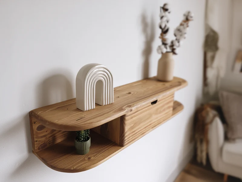 Console d'entrée flottante et ses rangements pratiques en hêtre massif recyclé