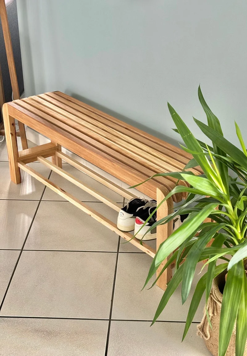 Banc d'entrée à Chaussures en Bois Massif Recyclé – Meuble d’Entrée avec Rangement Pratique