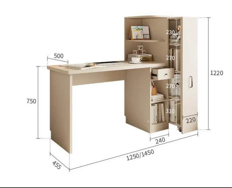 Bureau Randy - Gris Anthracite - avec Bibliotheque en Bois