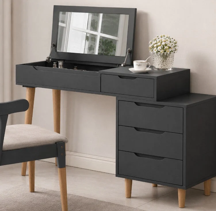 Coiffeuse SIGMA avec miroir et avec Rangement - Gris Anthracite