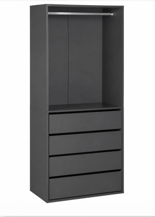 Armoire Vinci Gris Anthracite avec 4 tiroirs et 1 penderie naturel