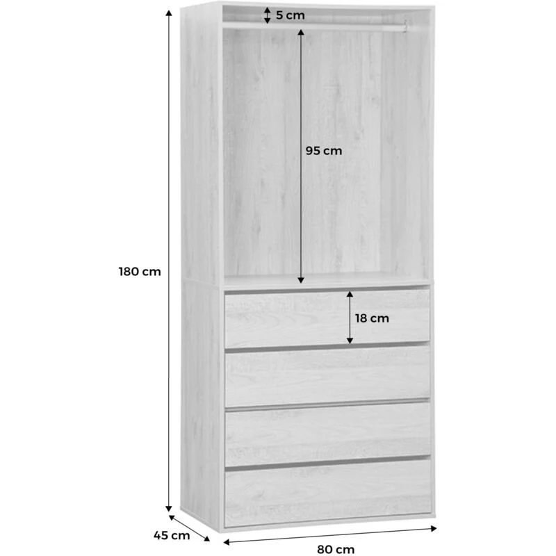 Armoire Vinci Gris Anthracite avec 4 tiroirs et 1 penderie naturel