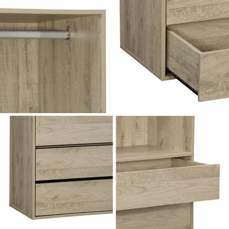 Armoire Vinci Gris Anthracite avec 4 tiroirs et 1 penderie naturel