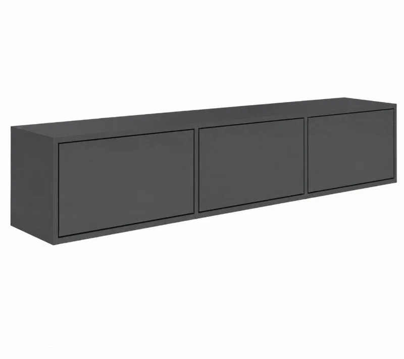 Selsey – Meuble TV mural suspendu 150 cm – 3 abattants – Gris Anthracite