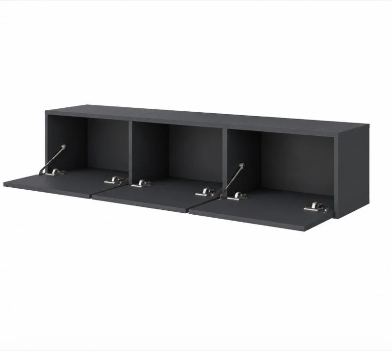 Selsey – Meuble TV mural suspendu 150 cm – 3 abattants – Gris Anthracite